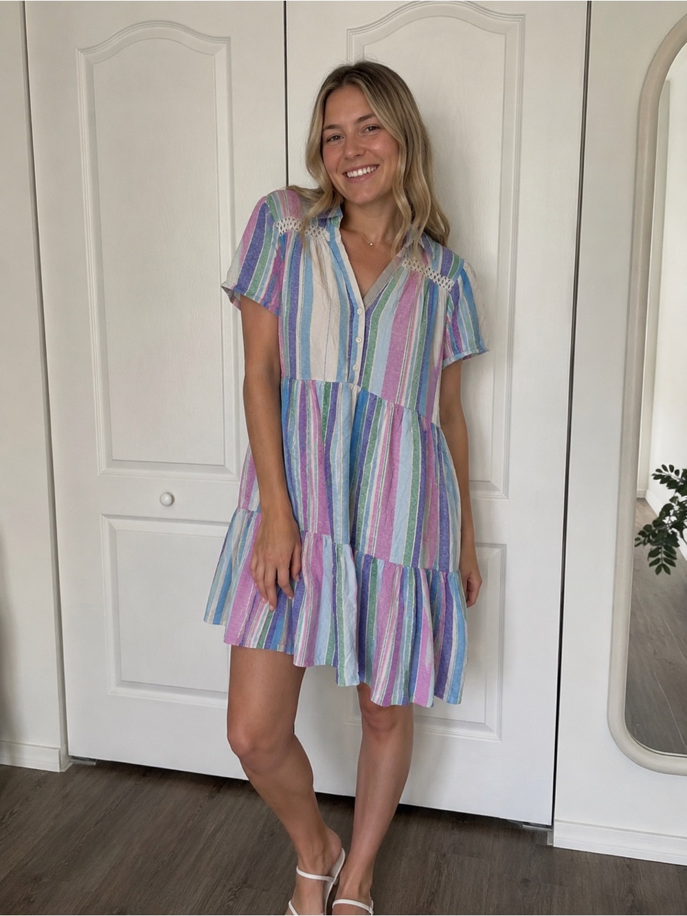 Harlow & Rose Pastel Striped Button-Up Dress